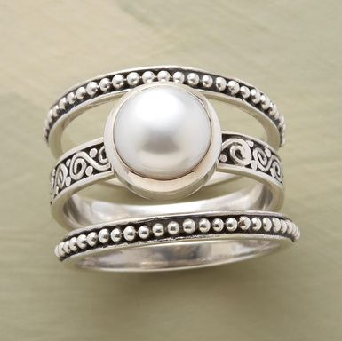 Vintage Layered Silver Pearl Ring-Maryam Jewelry
