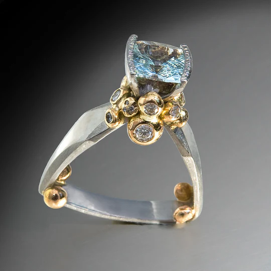 Vintage Blue Zirconia Gold & Silver Ring-Maryam Jewelry