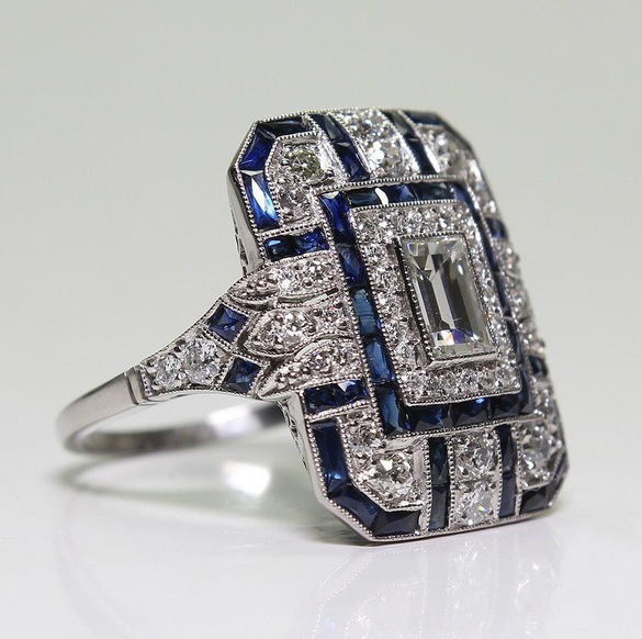 Vintage Bright Silver & Blue Zirconia Ring-Maryam Jewelry
