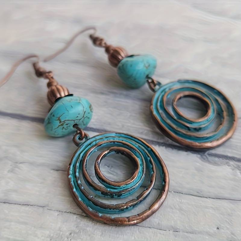 Vintage Turquoise Spiral Earrings-Maryam Jewelry