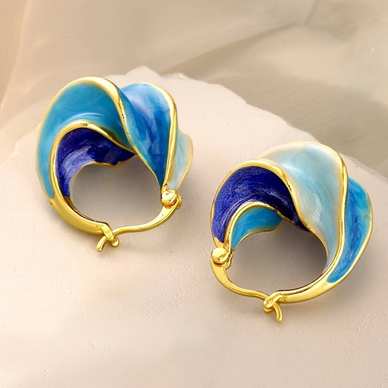 Blue Enamel Earrings in Vintage Gold-Maryam Jewelry