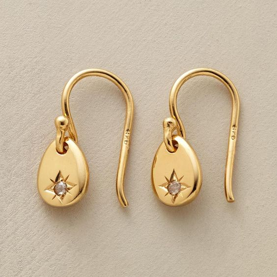 Vintage Gold Star Drop Earrings-Maryam Jewelry