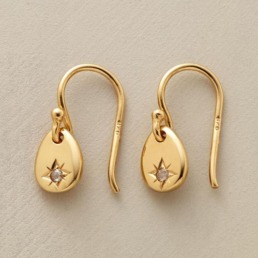 Vintage Gold Star Drop Earrings-Maryam Jewelry