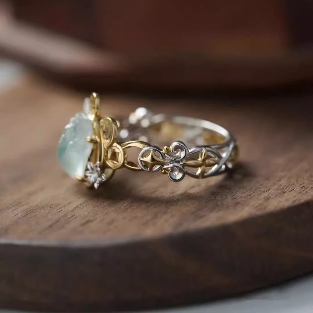Vintage Ring in Gold and Silver with Moon Crystals-Maryam Jewelry