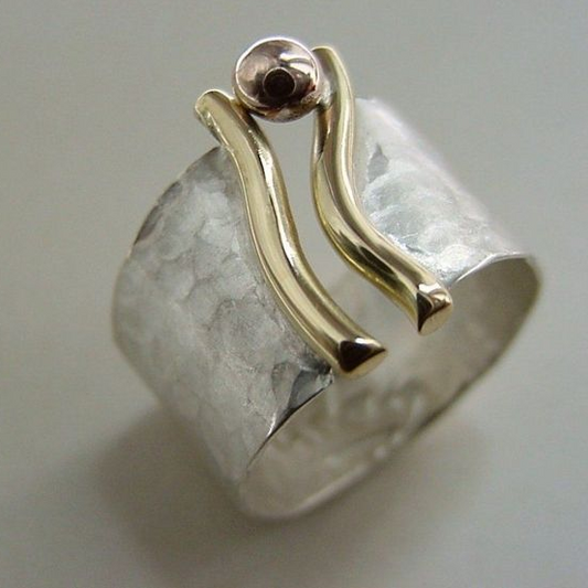 Vintage Gold Hand and Silver Ring-Maryam Jewelry