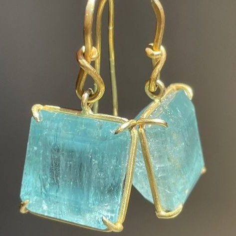 Vintage Gold Square Turquoise Crystal Earrings-Maryam Jewelry