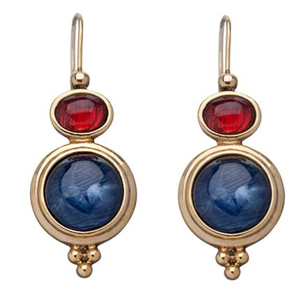 Vintage Blue and Red Stone Earrings-Maryam Jewelry
