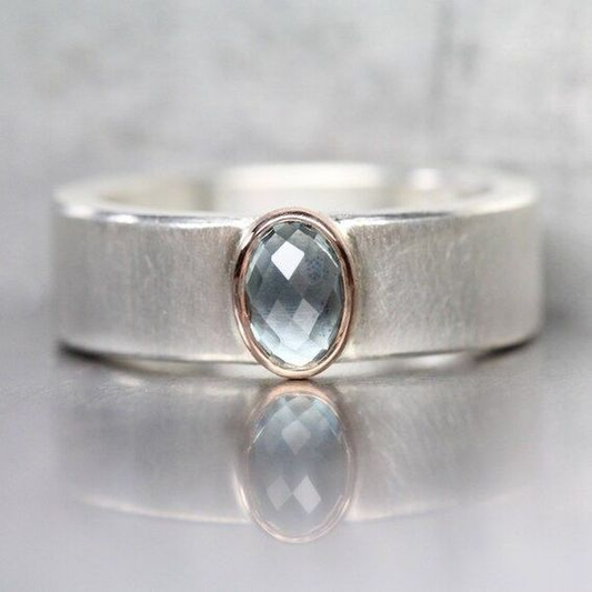 Vintage Silver Ring with Blue Crystal Inlay-Maryam Jewelry