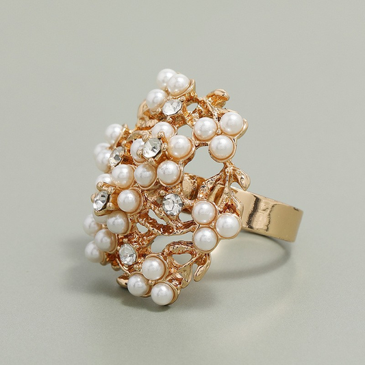 Vintage Inlaid Pearl & Zirconia Ring-Maryam Jewelry