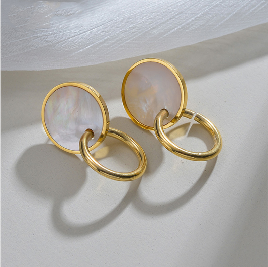 Vintage White Opal Rounded Golden Earrings-Maryam Jewelry