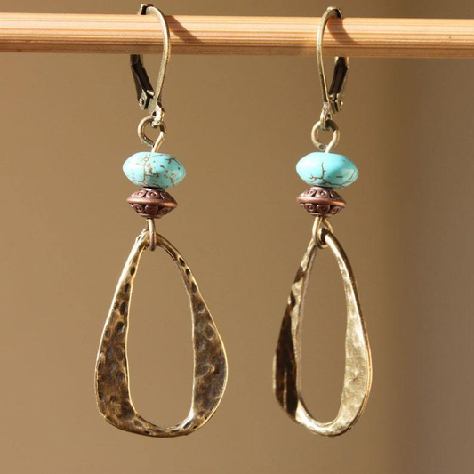 Vintage Dangling Turquoise Gold Earrings-Maryam Jewelry