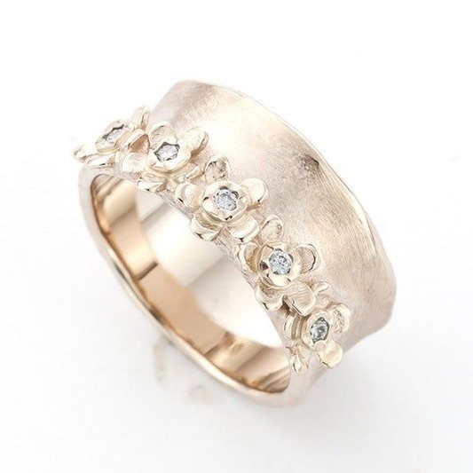 Vintage Inlaid Flower Golden Plated Ring-Maryam Jewelry