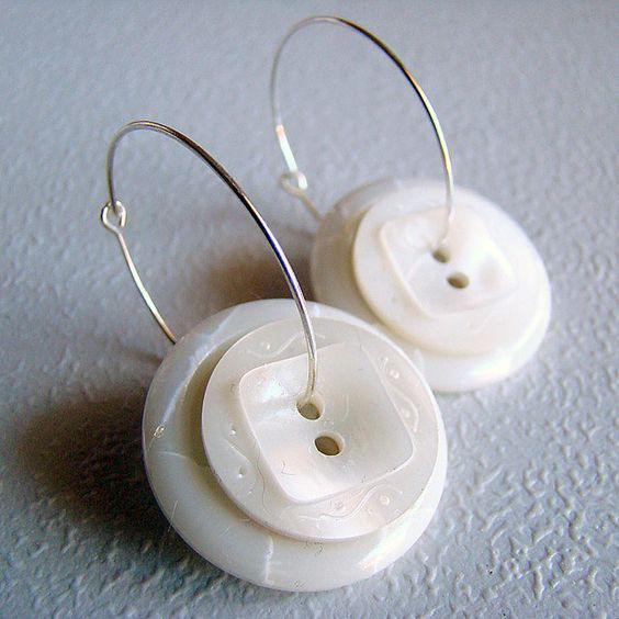 Vintage White Button Earrings-Maryam Jewelry