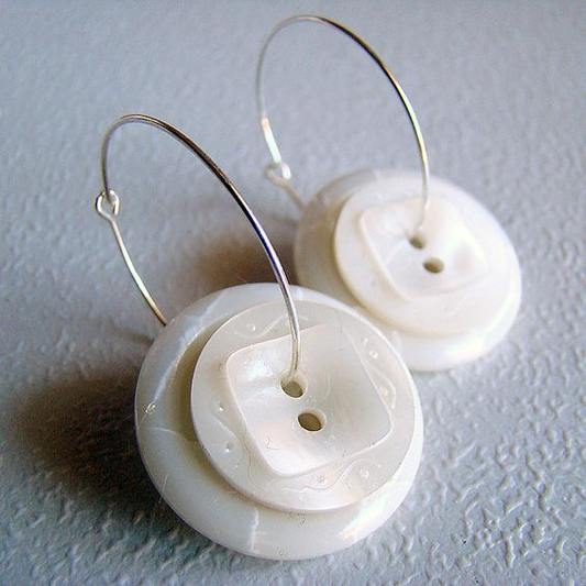 Vintage White Button Earrings-Maryam Jewelry