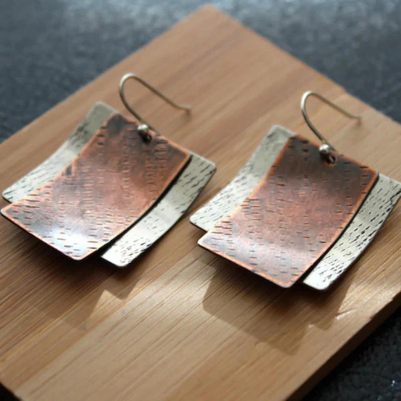 Vintage Bronze Square Earrings-Maryam Jewelry