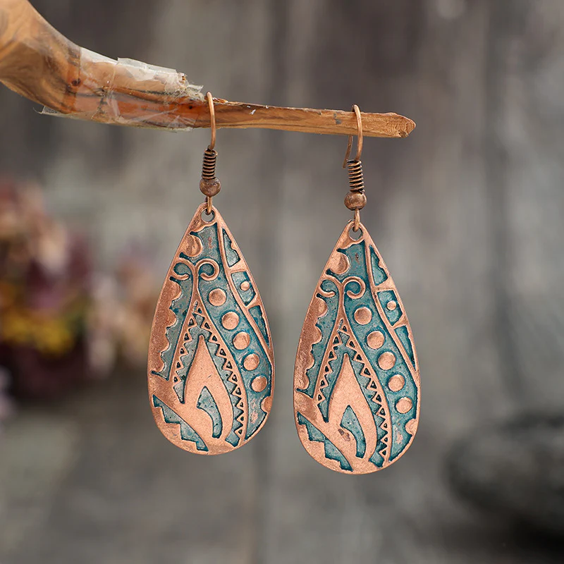 Vintage Dangling Bronze Drop Earrings-Maryam Jewelry