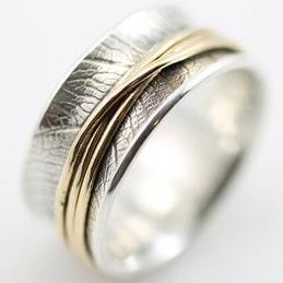 Vintage Thin Gold Line Silver Ring-Maryam Jewelry