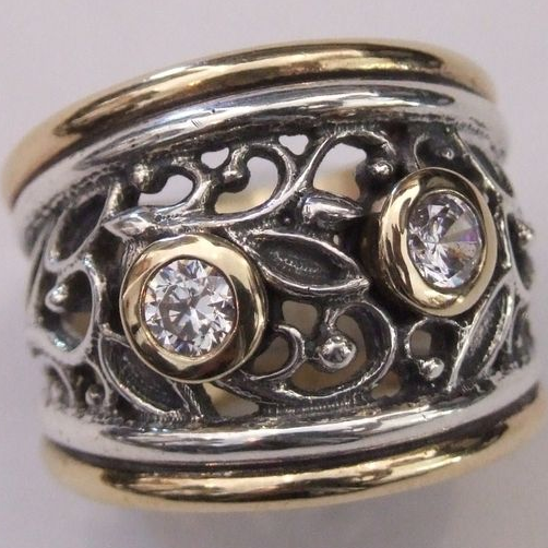 Vintage Hollow Zirconia Silver & Gold Ring-Maryam Jewelry