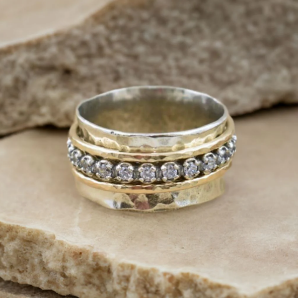 Vintage Spinner Zirconia Gold & Silver Ring-Maryam Jewelry