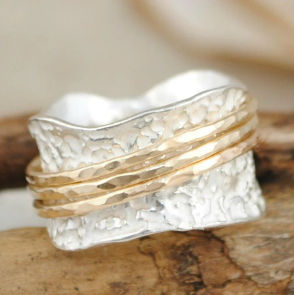 Vintage Spinner Thin Gold & Silver Ring-Maryam Jewelry