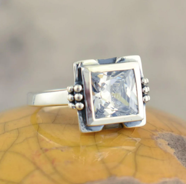 Vintage Inlaid Square Glass Ring-Maryam Jewelry