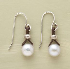 Vintage Pearl Drop Leather Earrings-Maryam Jewelry