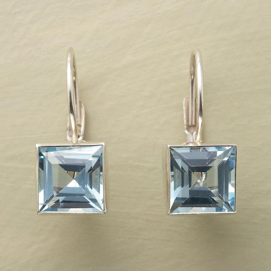 Vintage Blue Cubic Glass Earrings-Maryam Jewelry