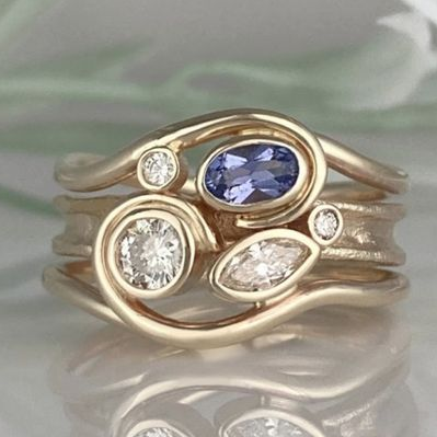 Vintage Layered Zirconia Gold Ring-Maryam Jewelry