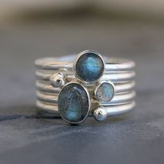 Vintage Inlaid Blue Stone Silver Layered Ring-Maryam Jewelry
