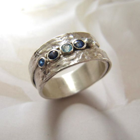 Vintage Silver Inlaid Blue Stones Ring-Maryam Jewelry