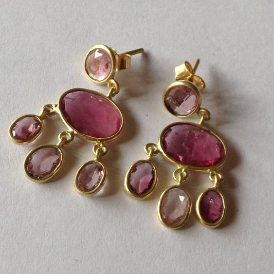 Vintage Garnet Stone Rain Earrings-Maryam Jewelry