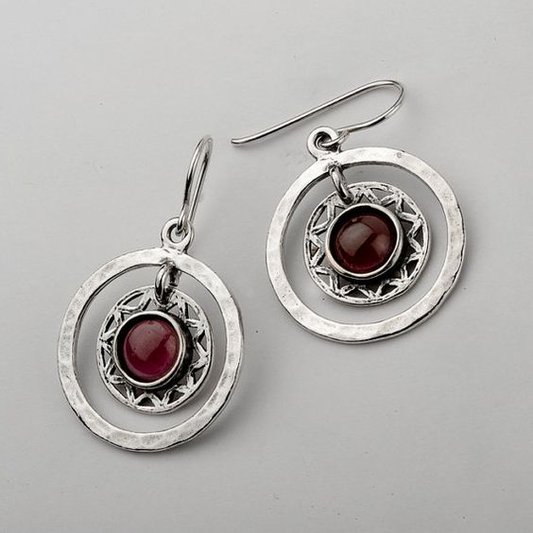 Vintage Red Circle Stone Earrings-Maryam Jewelry