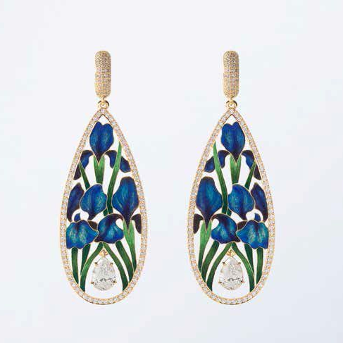 Vintage Blue Flower Drop Earrings-Maryam Jewelry