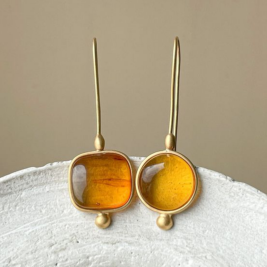 Vintage Orange Glass Gold Earrings-Maryam Jewelry