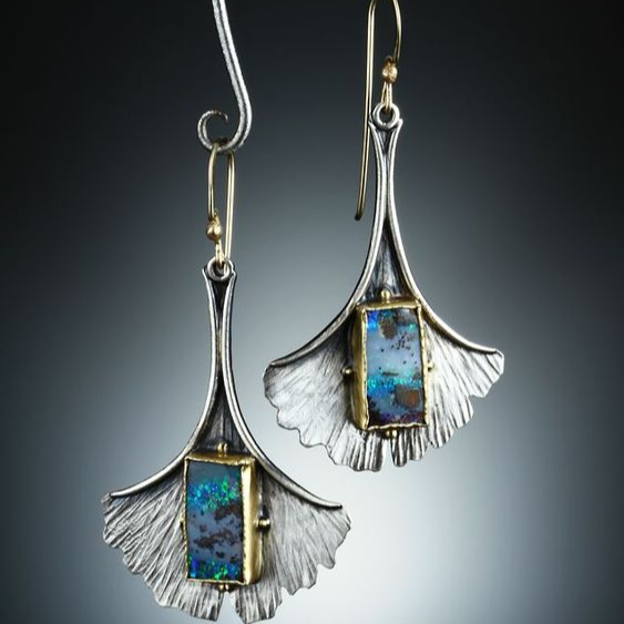 Vintage Dangling Silver Petal Blue Earrings-Maryam Jewelry