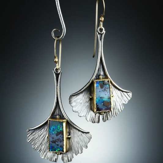 Vintage Dangling Silver Petal Blue Earrings-Maryam Jewelry