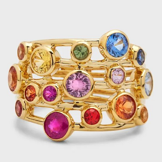 Vintage Layered Colorful Zirconia Ring-Maryam Jewelry