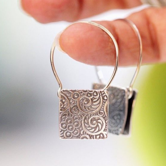 Vintage Silver Square Dangling Earrings-Maryam Jewelry
