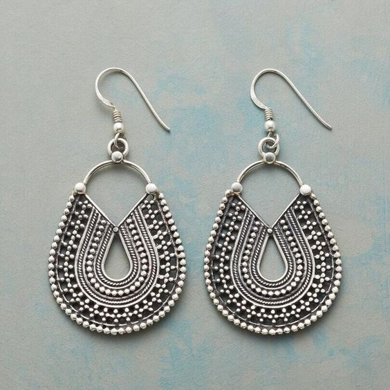 Vintage Mandala Drop Silver Earrings-Maryam Jewelry