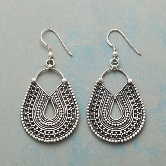 Vintage Mandala Drop Silver Earrings-Maryam Jewelry
