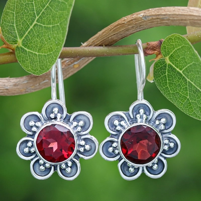 Vintage Red Zirconia Flower Earrings-Maryam Jewelry