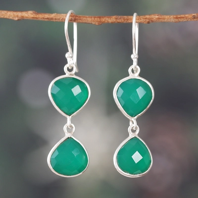 Vintage Dangling Green Glass Earrings-Maryam Jewelry