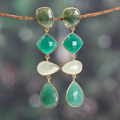 Vintage Dangling Green Stones Earrings-Maryam Jewelry