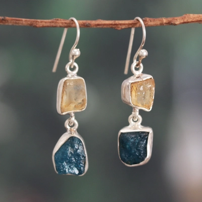 Vintage Dangling Glass & Stone Earrings-Maryam Jewelry