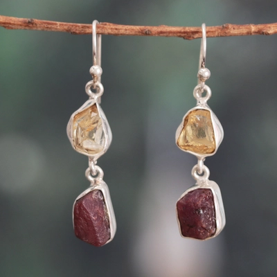 Vintage Dangling Glass & Stone Earrings-Maryam Jewelry