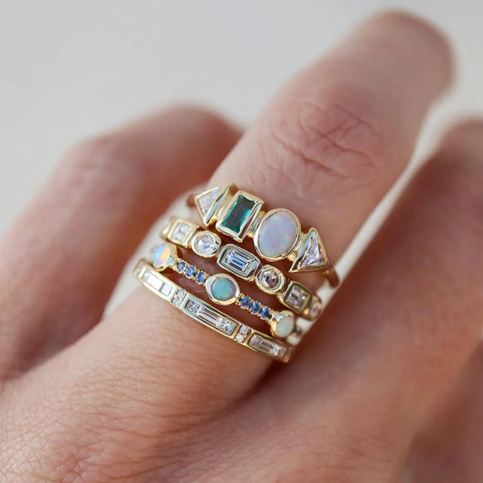 Vintage Opal & Zirconia Ring Set-Maryam Jewelry