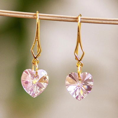 Vintage Pink Heart Dangling Earrings-Maryam Jewelry
