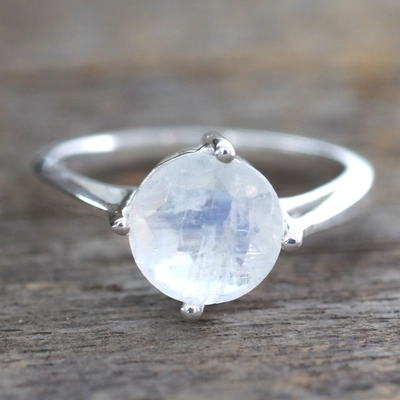 Vintage White Glass Silver Ring-Maryam Jewelry
