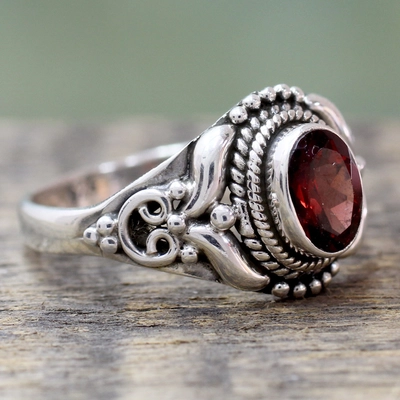 Vintage Red Silver Stone Ring-Maryam Jewelry