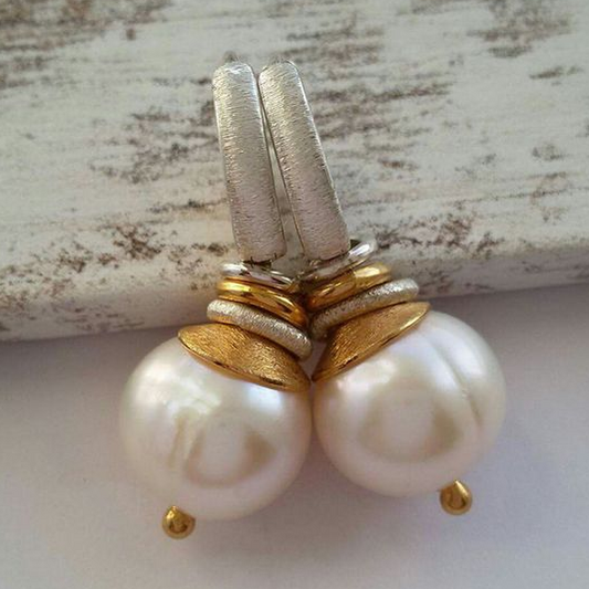 Vintage White Pearl Gold Earrings-Maryam Jewelry
